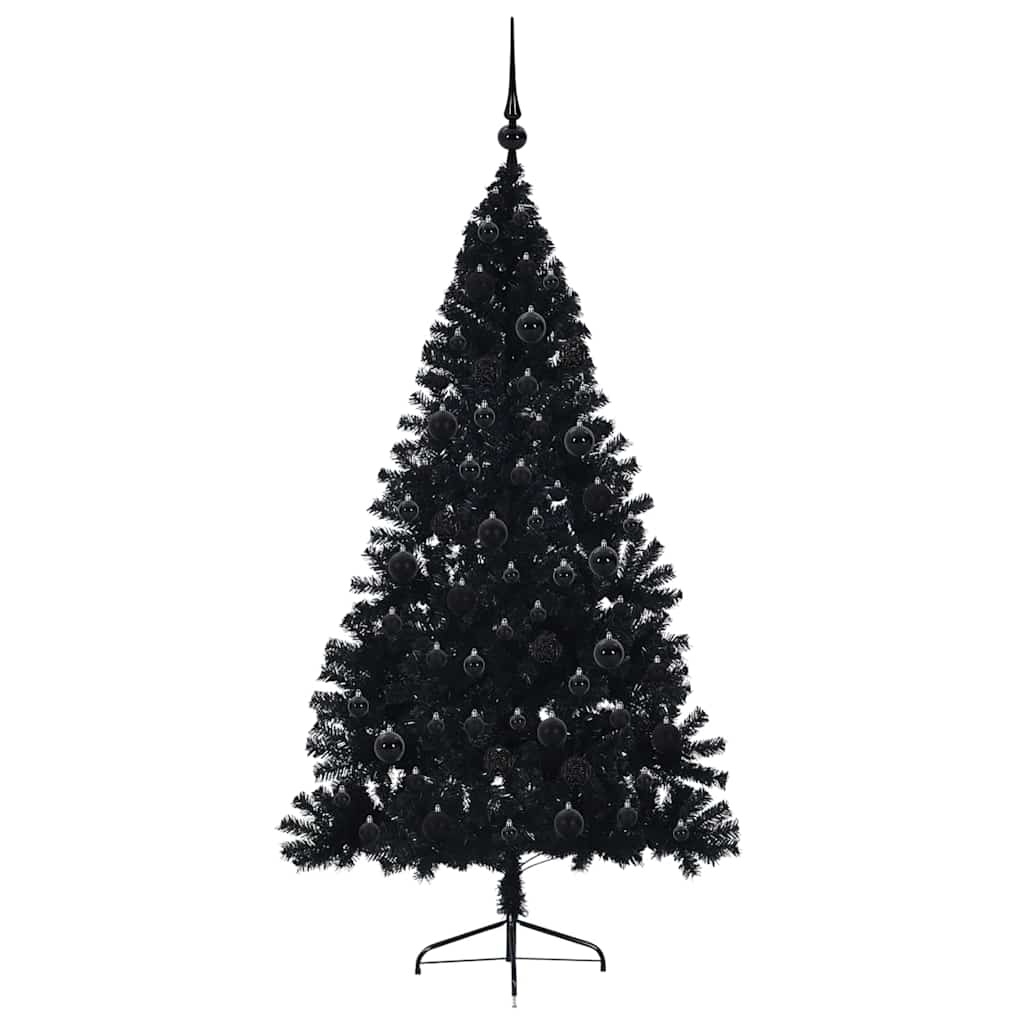 Kunstig Forbelyst Juletræ med 300 LED'er Sort 180 cm PVC