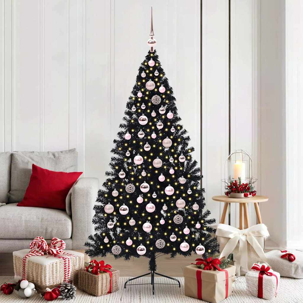 Kunstig Forbelyst Juletræ med 300 LED'er Sort 180 cm PVC