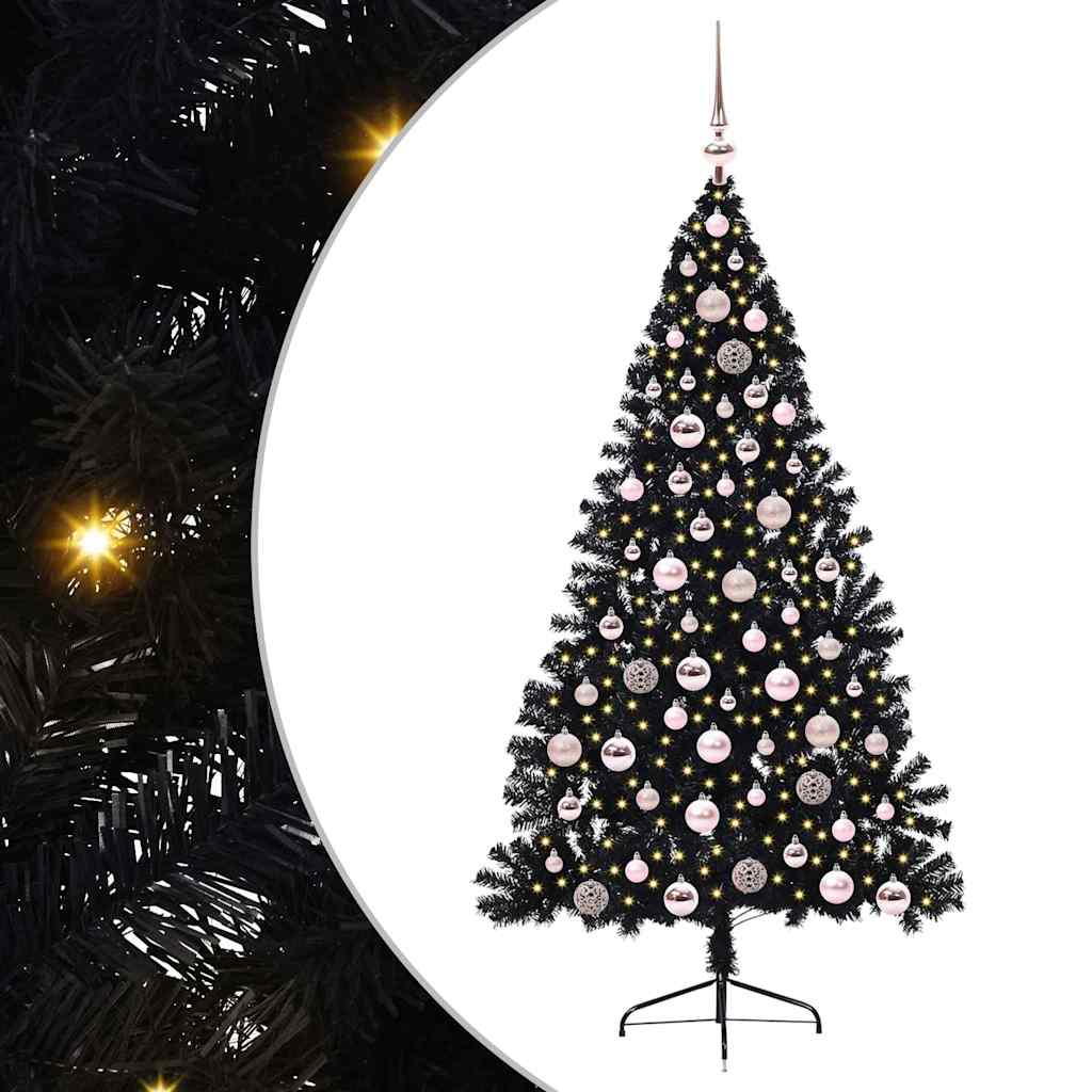 Kunstig Forbelyst Juletræ med 300 LED'er Sort 180 cm PVC