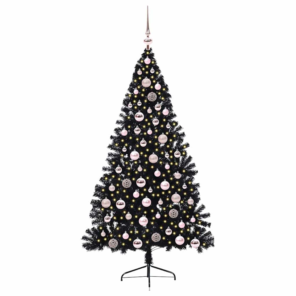 Kunstig Forbelyst Juletræ med 300 LED'er Sort 180 cm PVC