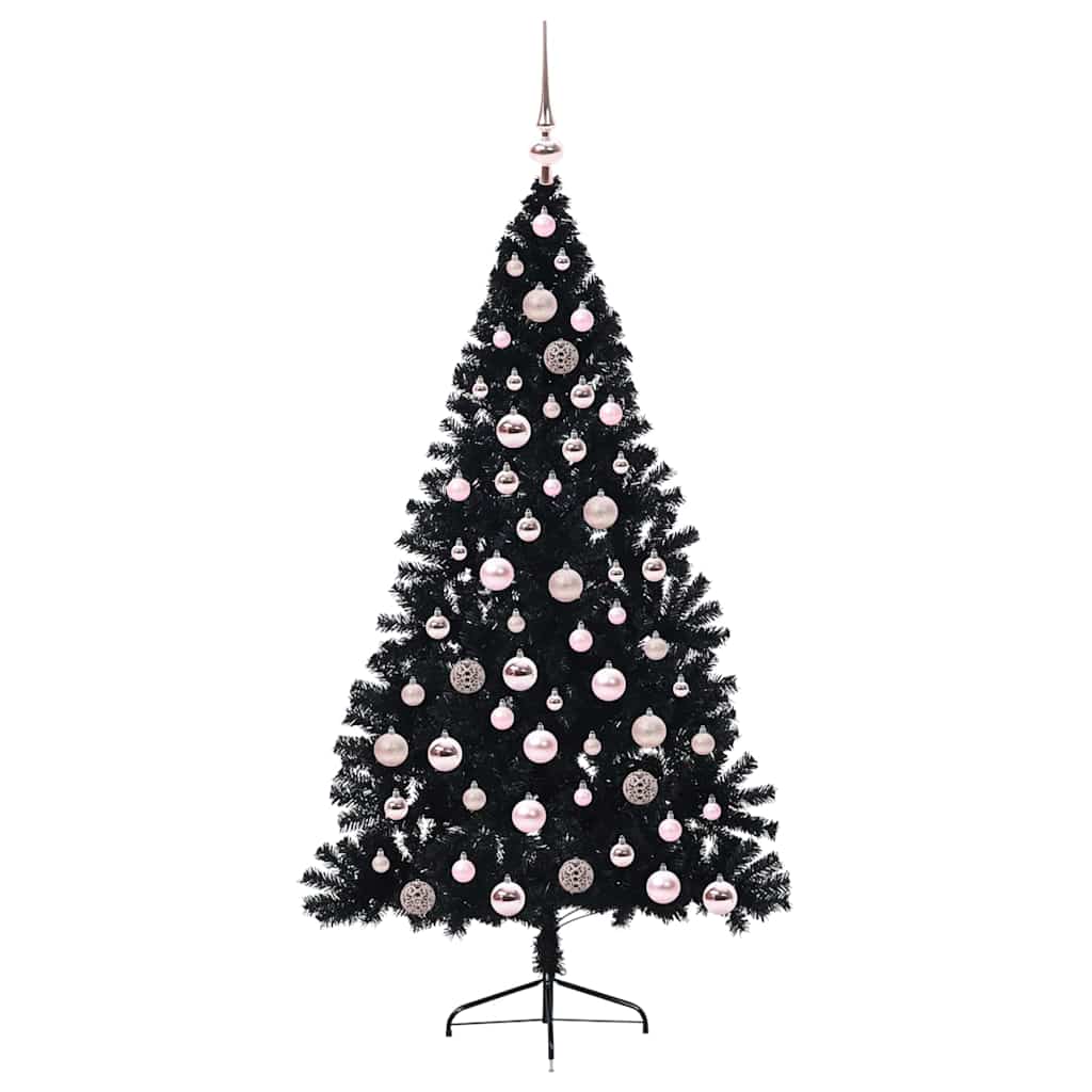 Kunstig Forbelyst Juletræ med 300 LED'er Sort 180 cm PVC