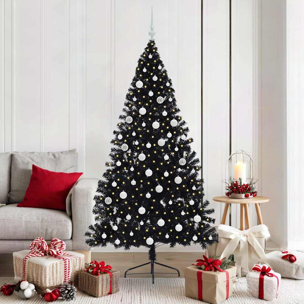 Kunstig Forbelyst Juletræ med 300 LED'er Sort 180 cm PVC