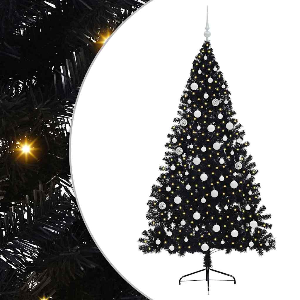 Kunstig Forbelyst Juletræ med 300 LED'er Sort 180 cm PVC
