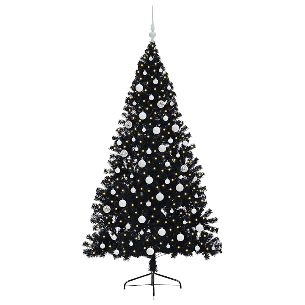 Kunstig Forbelyst Juletræ med 300 LED'er Sort 180 cm PVC