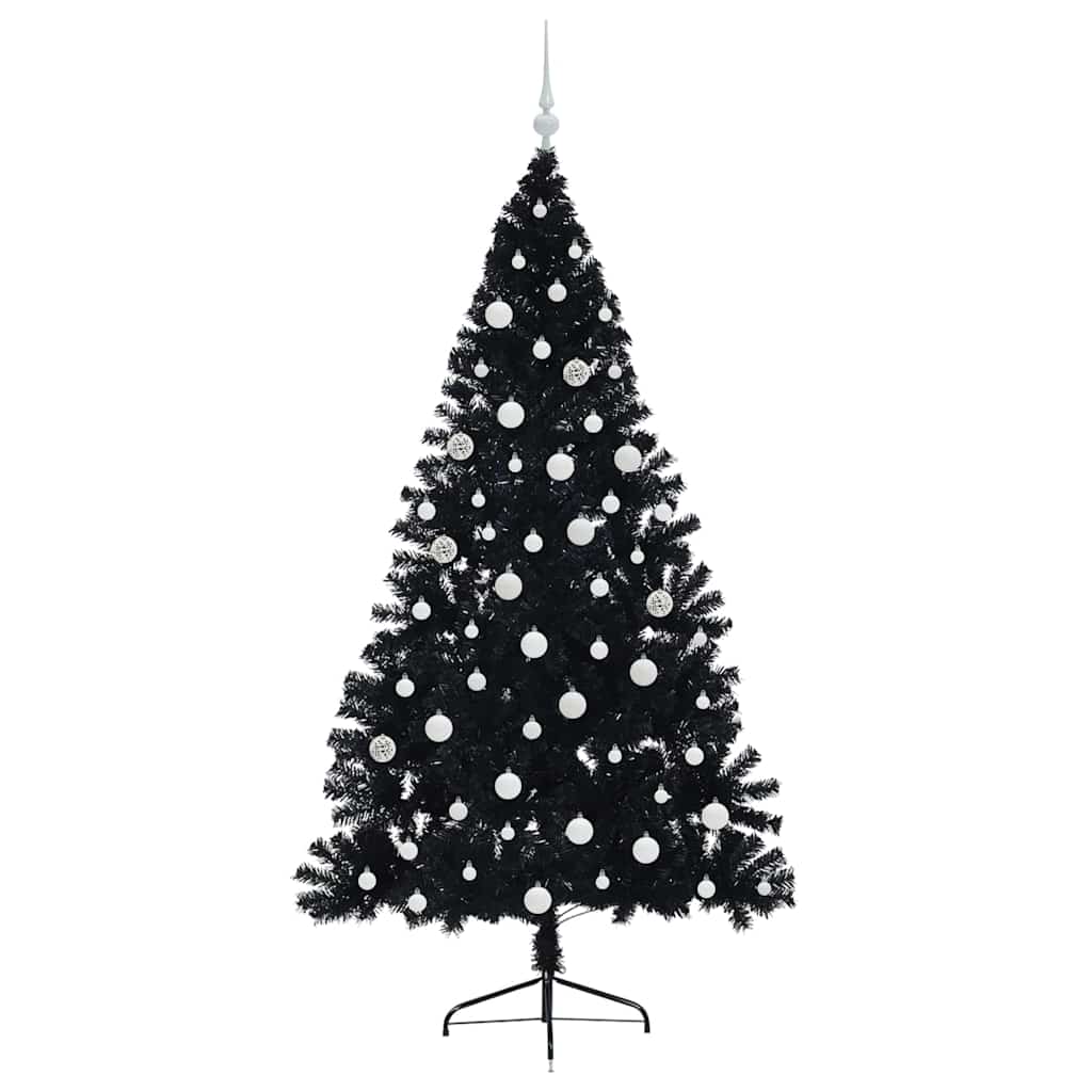 Kunstig Forbelyst Juletræ med 300 LED'er Sort 180 cm PVC