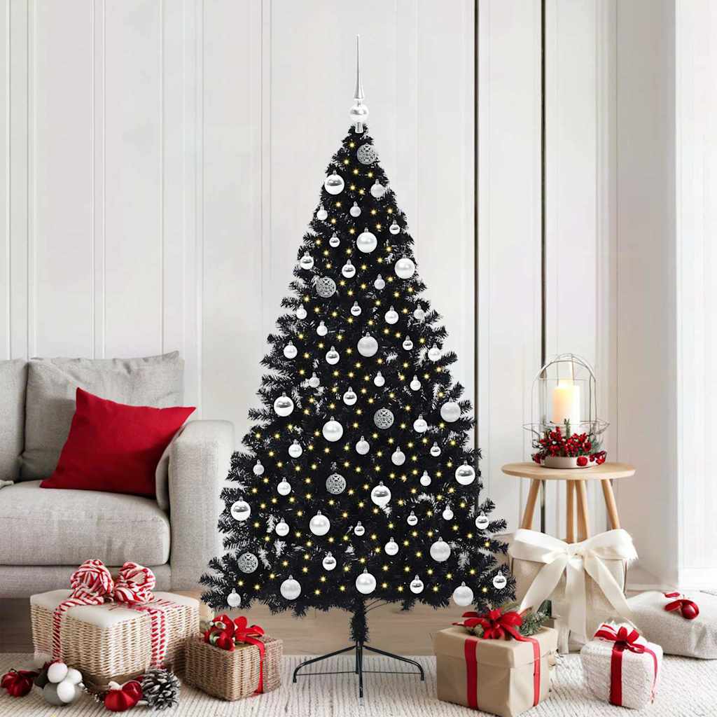Kunstig Forbelyst Juletræ med 300 LED'er Sort 180 cm PVC