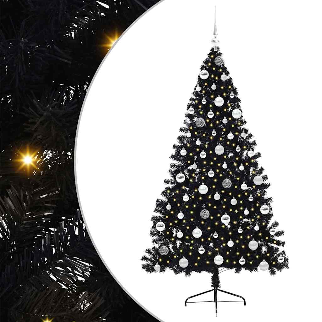 Kunstig Forbelyst Juletræ med 300 LED'er Sort 180 cm PVC
