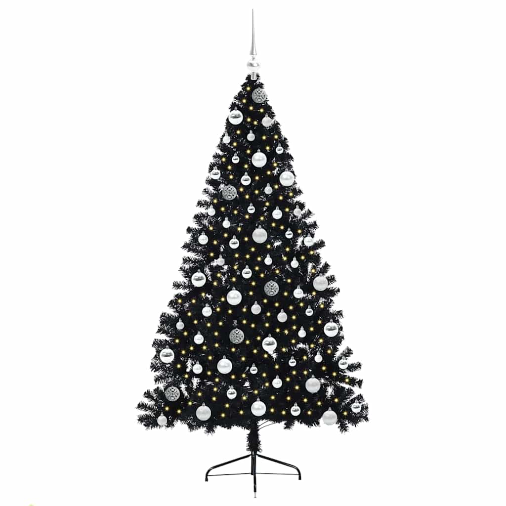 Kunstig Forbelyst Juletræ med 300 LED'er Sort 180 cm PVC