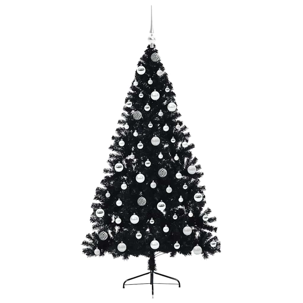 Kunstig Forbelyst Juletræ med 300 LED'er Sort 180 cm PVC