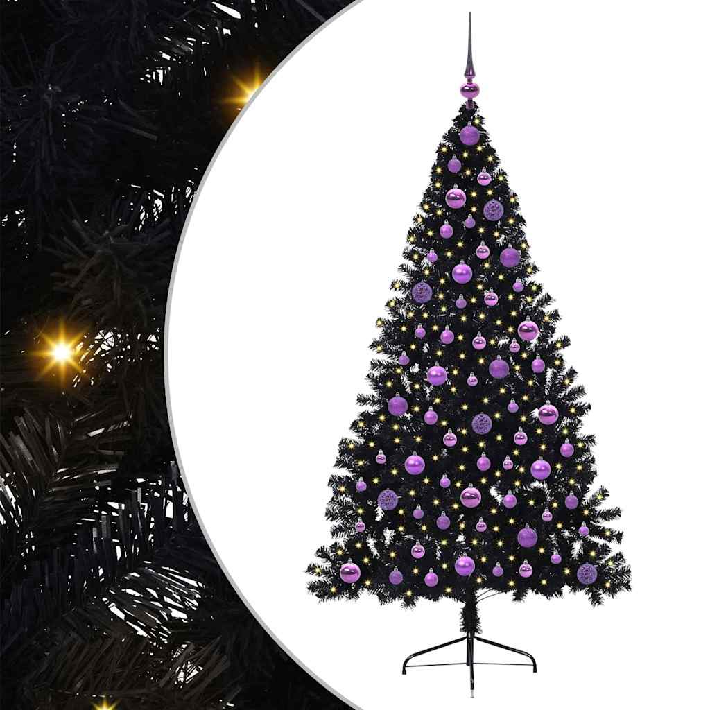 Kunstig Forbelyst Juletræ med 300 LED'er Sort 180 cm PVC