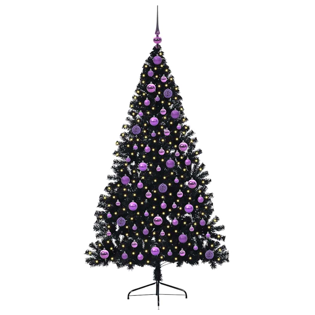 Kunstig Forbelyst Juletræ med 300 LED'er Sort 180 cm PVC