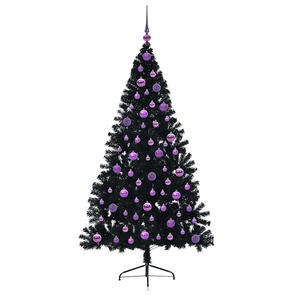 Kunstig Forbelyst Juletræ med 300 LED'er Sort 180 cm PVC