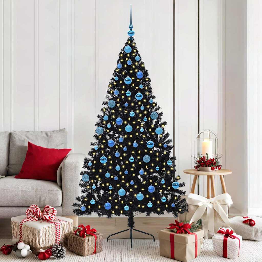 Kunstig Forbelyst Juletræ med 300 LED'er Sort 180 cm PVC