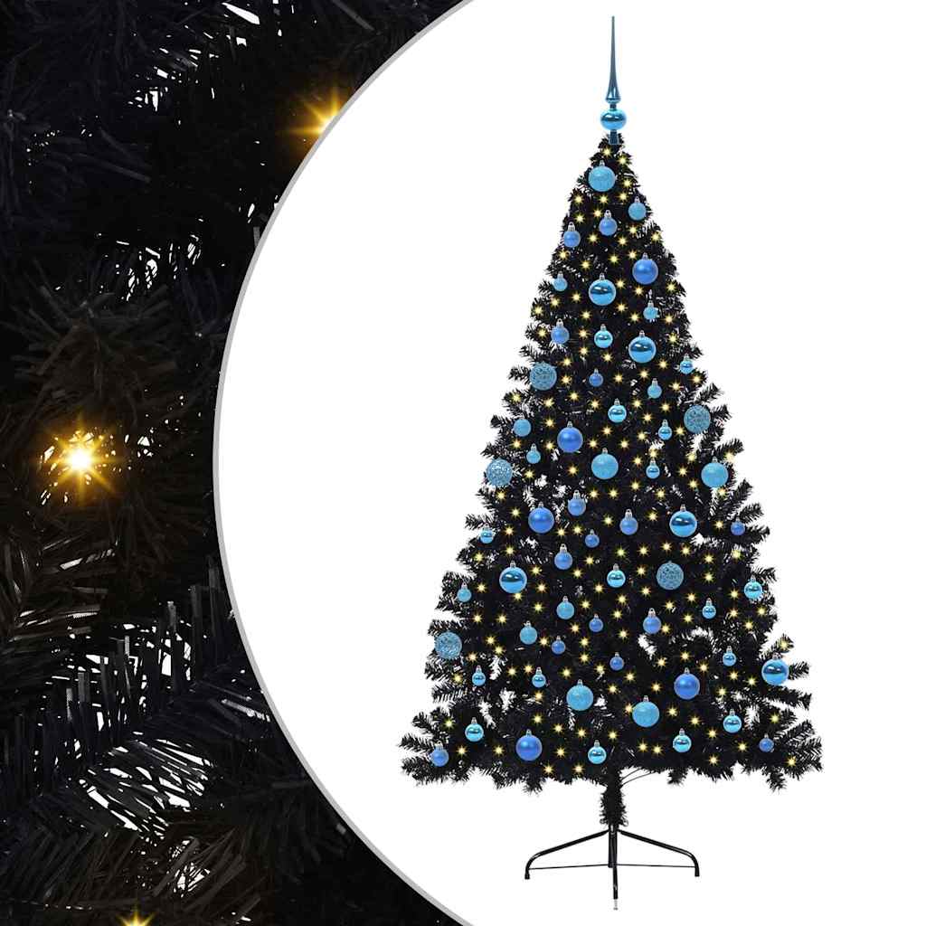 Kunstig Forbelyst Juletræ med 300 LED'er Sort 180 cm PVC