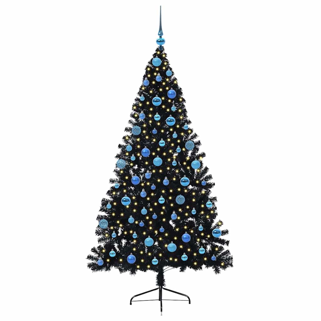 Kunstig Forbelyst Juletræ med 300 LED'er Sort 180 cm PVC