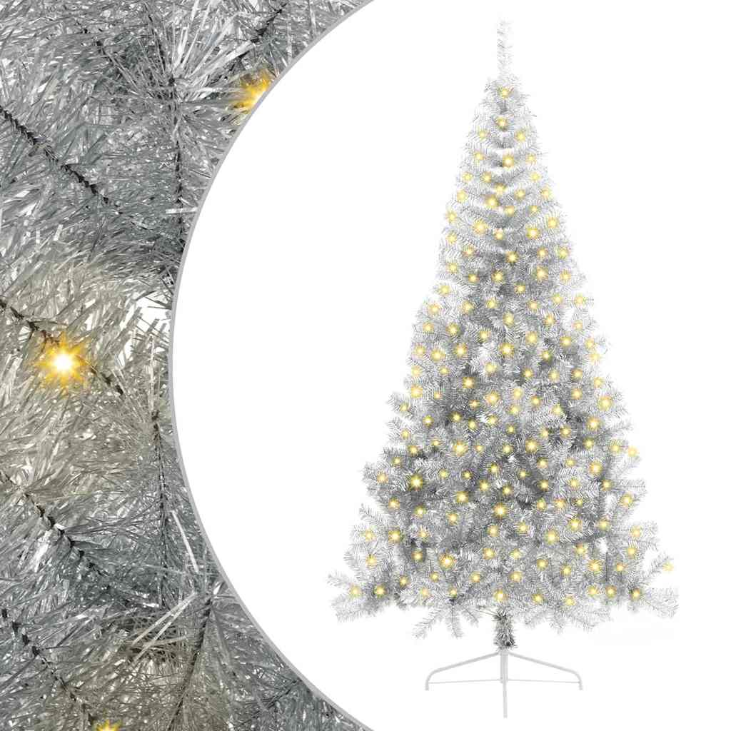 Kunstig Forbelyst Juletræ med 300 LED'er Sølv 210 cm PET