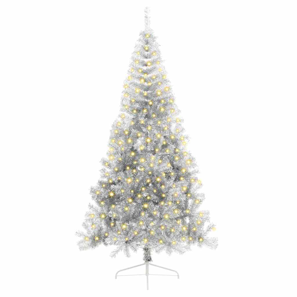 Kunstig Forbelyst Juletræ med 300 LED'er Sølv 210 cm PET