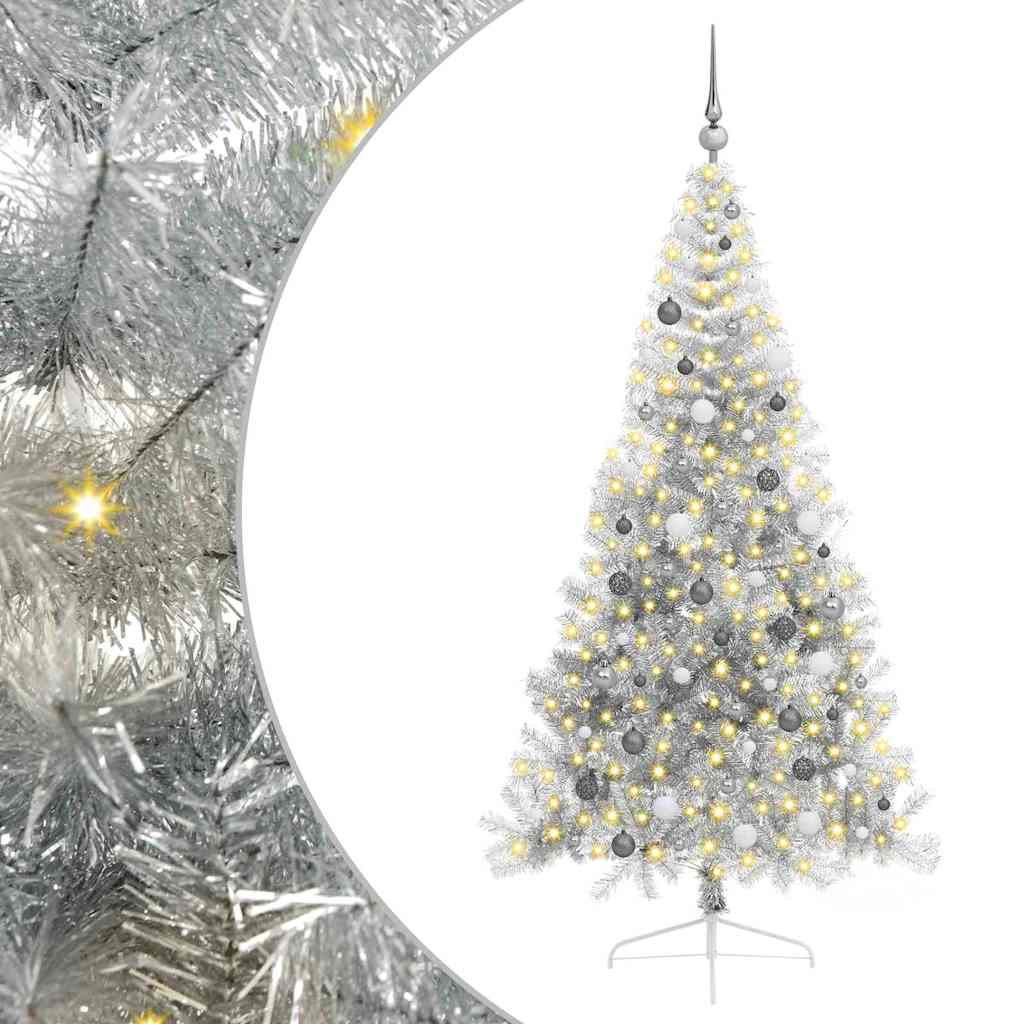 Kunstig Forbelyst Juletræ med 300 LED'er Sølv 210 cm PET