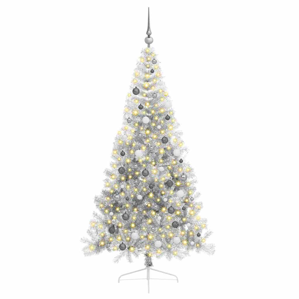 Kunstig Forbelyst Juletræ med 300 LED'er Sølv 210 cm PET