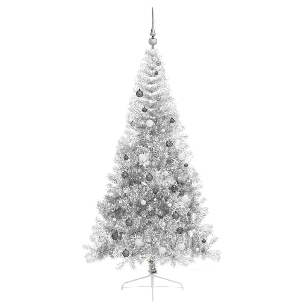 Kunstig Forbelyst Juletræ med 300 LED'er Sølv 210 cm PET