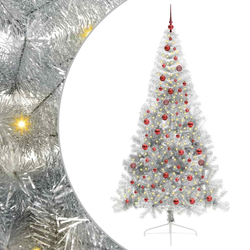 Kunstig Forbelyst Juletræ med 300 LED'er Sølv 210 cm PET