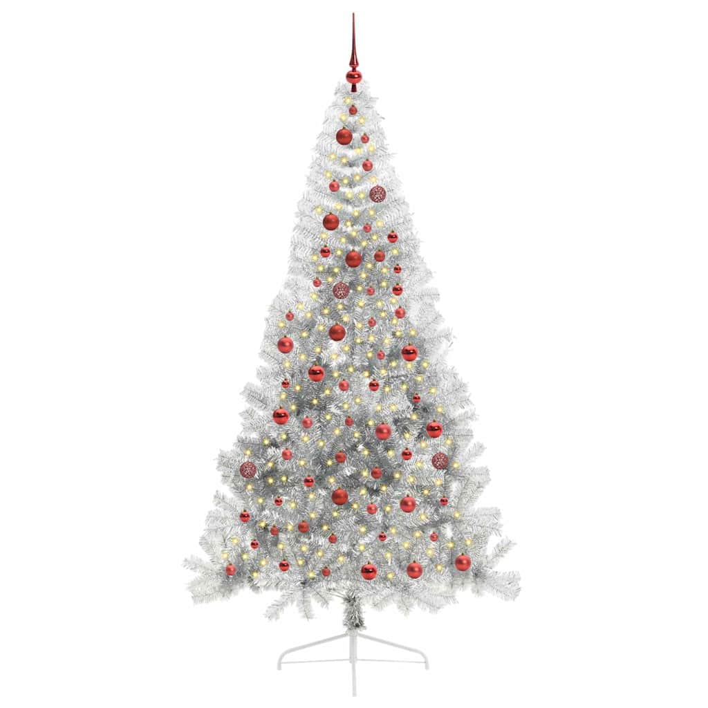 Kunstig Forbelyst Juletræ med 300 LED'er Sølv 210 cm PET