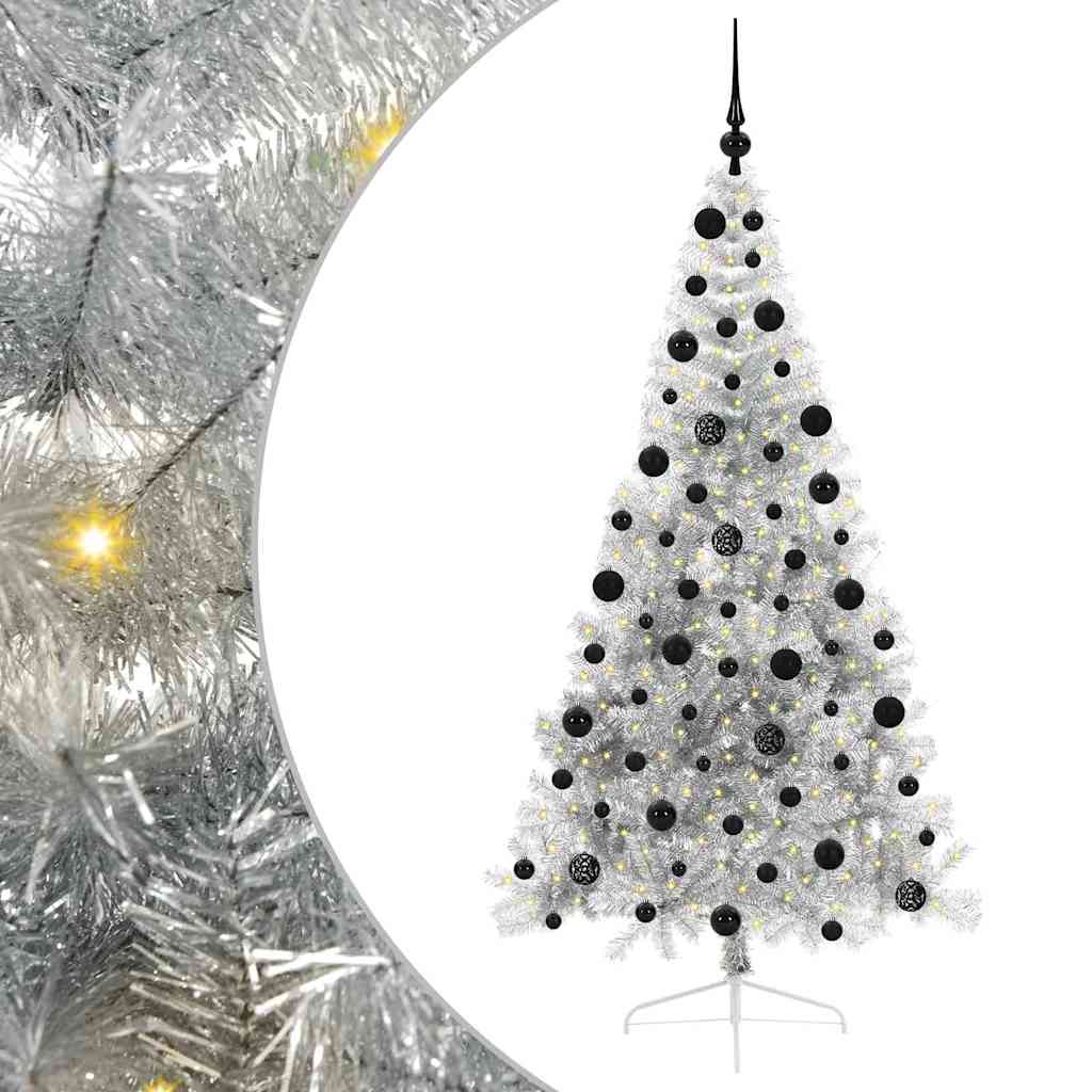 Kunstig Forbelyst Juletræ med 300 LED'er Sølv 210 cm PET