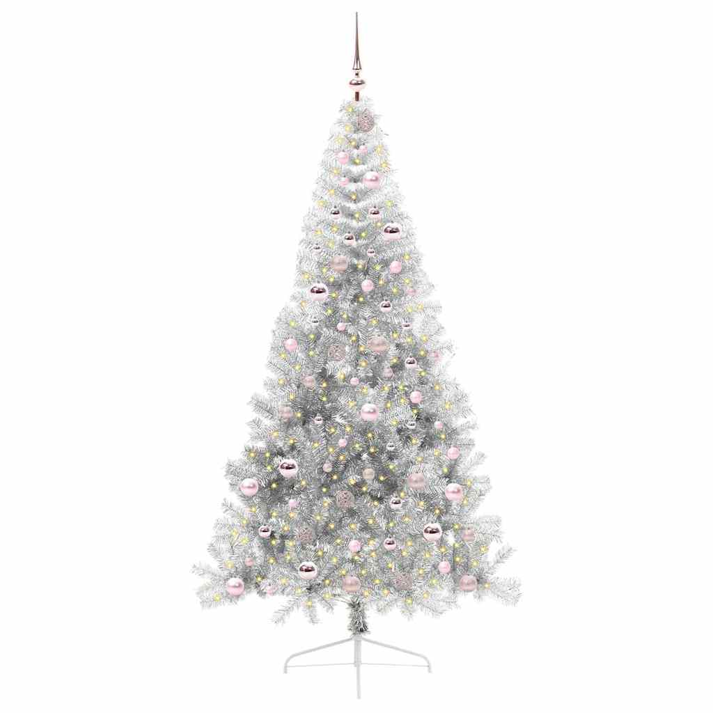 Kunstig Forbelyst Juletræ med 300 LED'er Sølv 210 cm PET