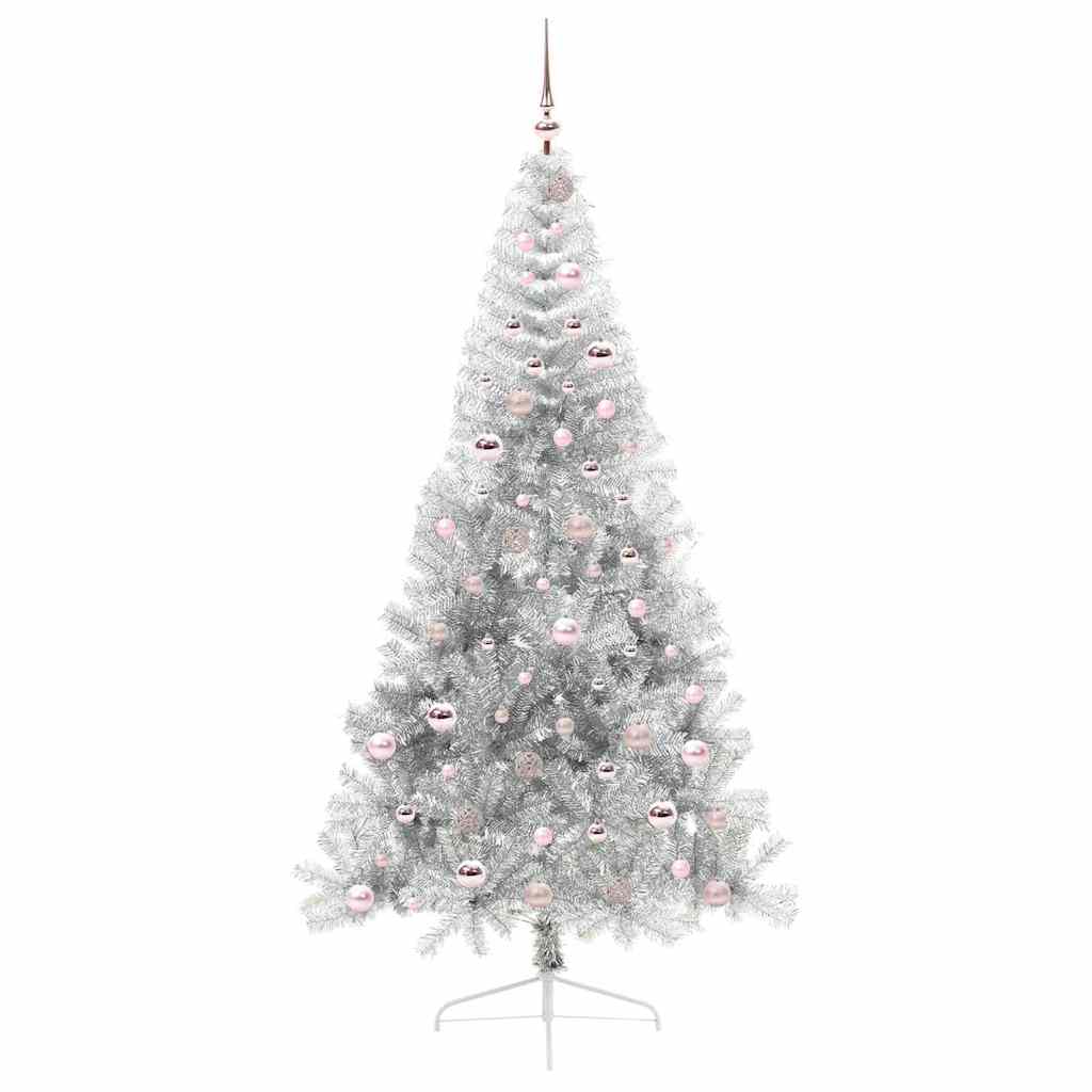 Kunstig Forbelyst Juletræ med 300 LED'er Sølv 210 cm PET