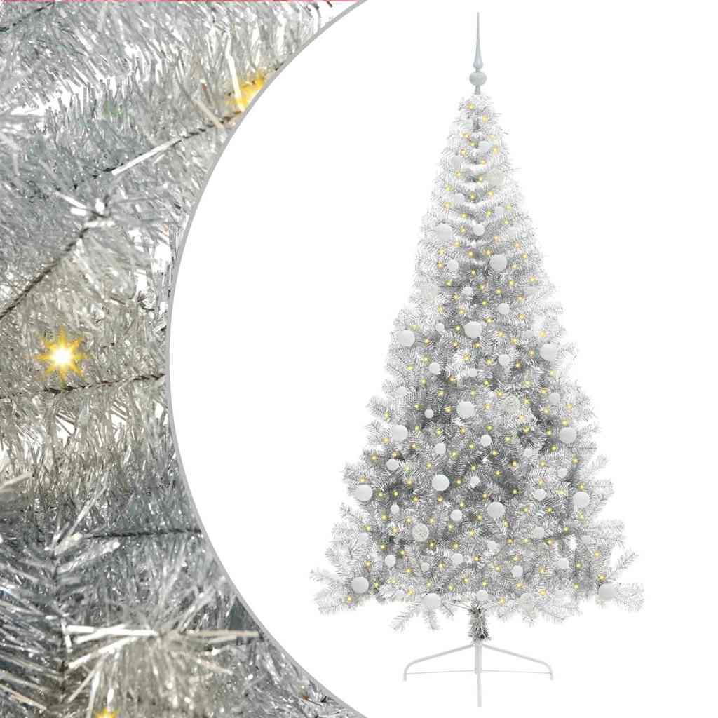 Kunstig Forbelyst Juletræ med 300 LED'er Sølv 210 cm PET