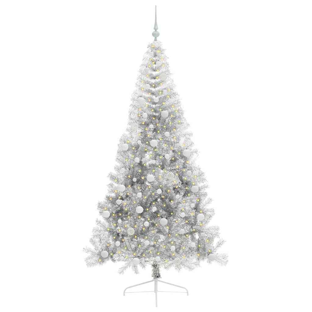 Kunstig Forbelyst Juletræ med 300 LED'er Sølv 210 cm PET