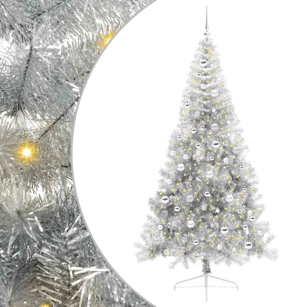 Kunstig Forbelyst Juletræ med 300 LED'er Sølv 210 cm PET