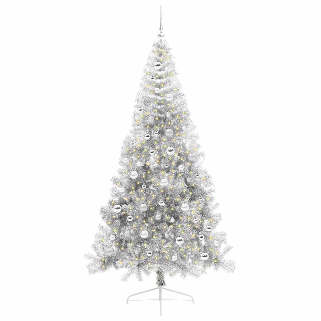 Kunstig Forbelyst Juletræ med 300 LED'er Sølv 210 cm PET