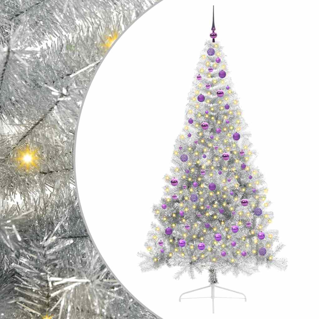Kunstig Forbelyst Juletræ med 300 LED'er Sølv 210 cm PET