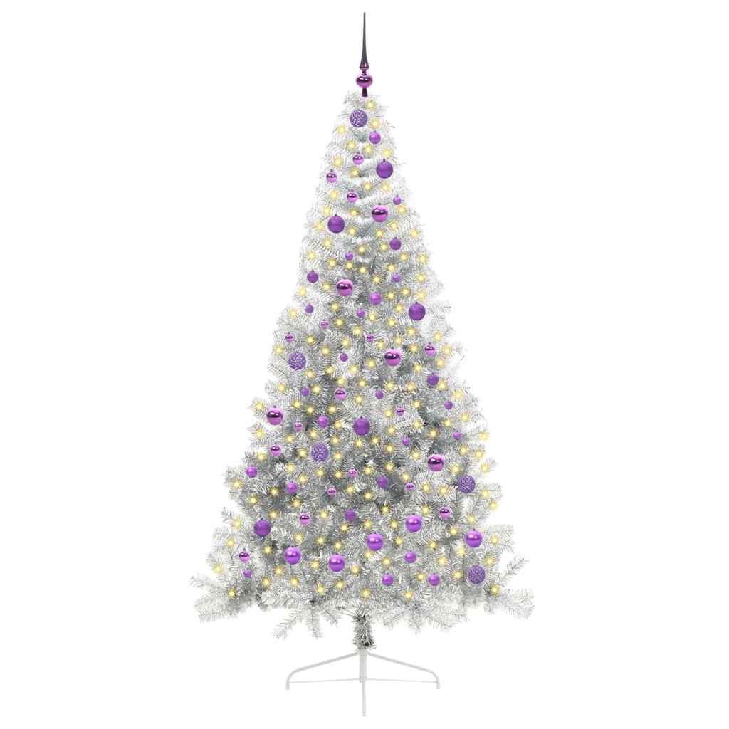 Kunstig Forbelyst Juletræ med 300 LED'er Sølv 210 cm PET