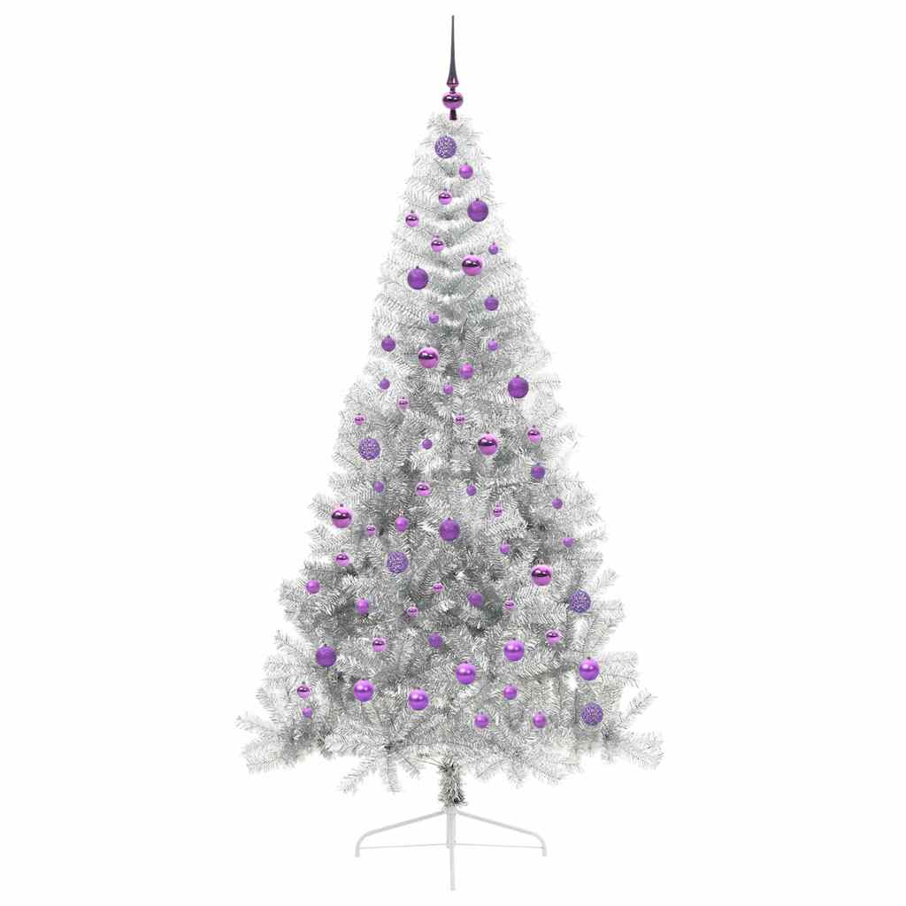 Kunstig Forbelyst Juletræ med 300 LED'er Sølv 210 cm PET
