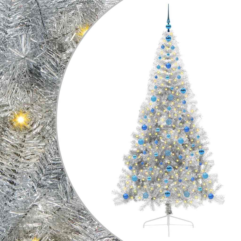 Kunstig Forbelyst Juletræ med 300 LED'er Sølv 210 cm PET