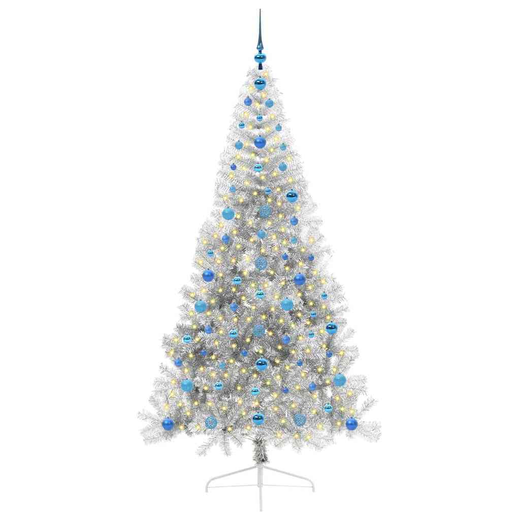 Kunstig Forbelyst Juletræ med 300 LED'er Sølv 210 cm PET