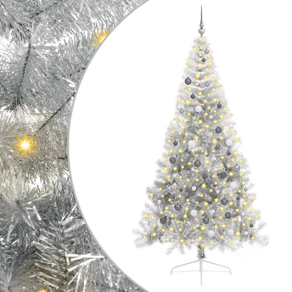 Kunstig Forbelyst Juletræ med 300 LED'er Sølv 240 cm PET
