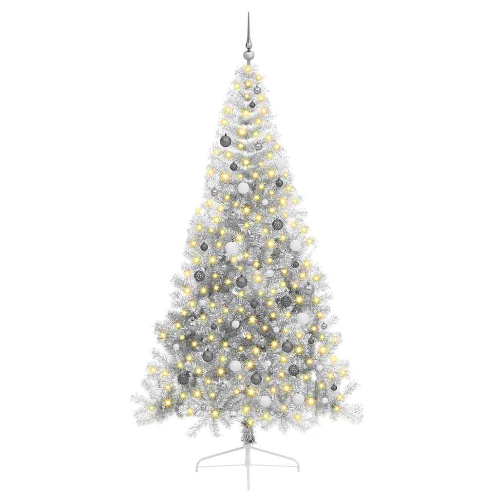 Kunstig Forbelyst Juletræ med 300 LED'er Sølv 240 cm PET