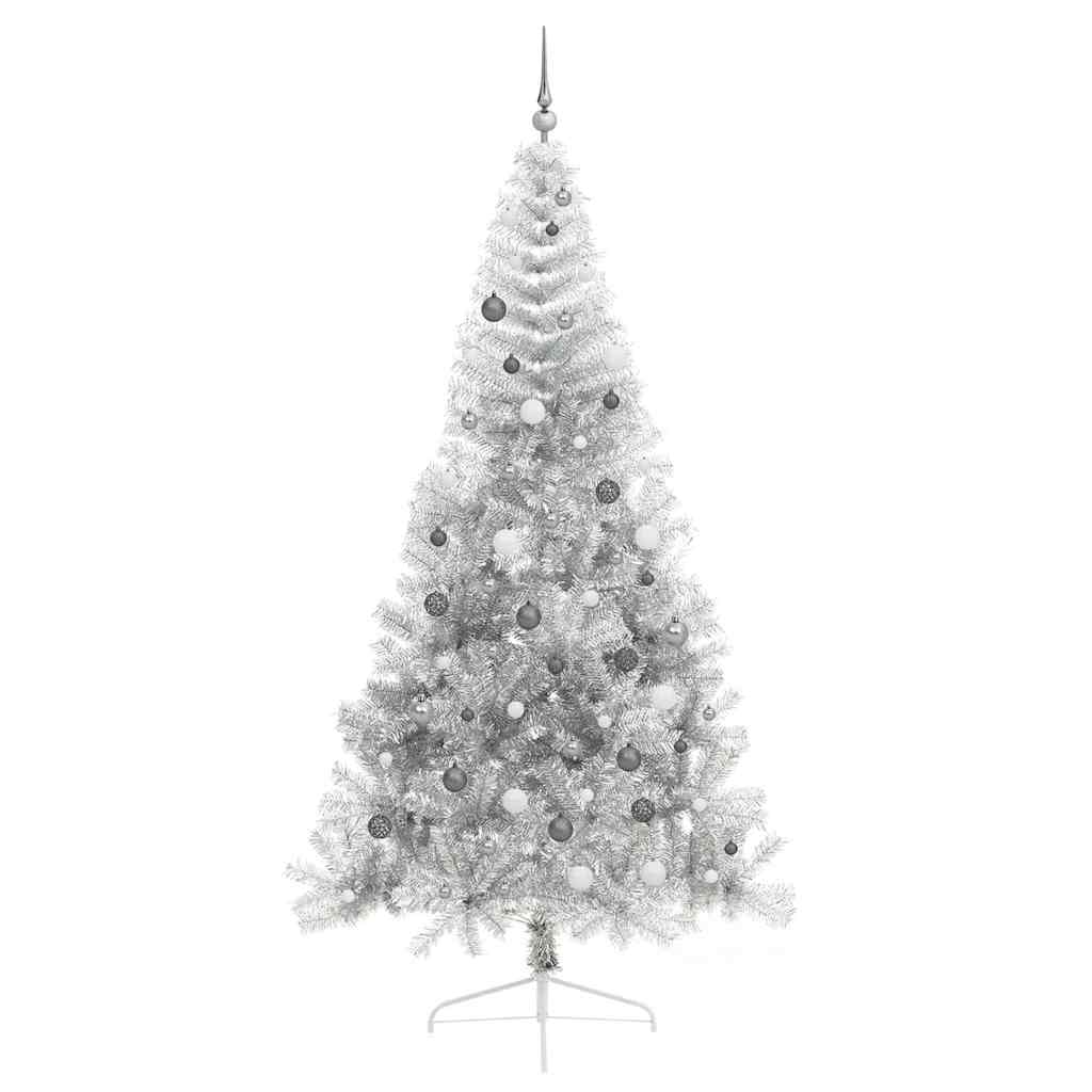 Kunstig Forbelyst Juletræ med 300 LED'er Sølv 240 cm PET