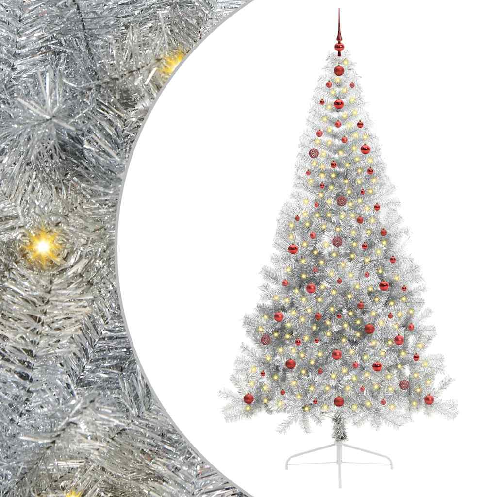 Kunstig Forbelyst Juletræ med 300 LED'er Sølv 240 cm PET