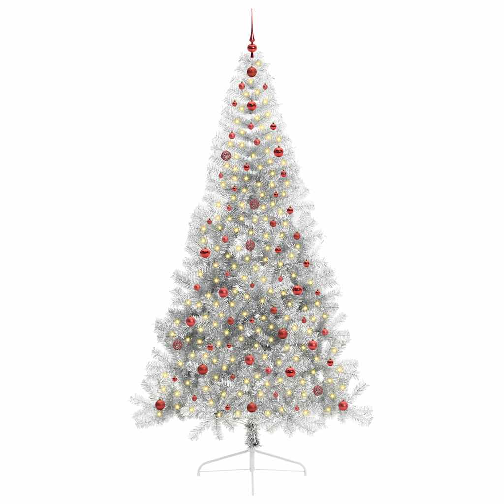 Kunstig Forbelyst Juletræ med 300 LED'er Sølv 240 cm PET