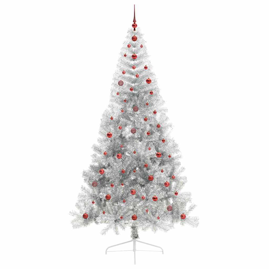 Kunstig Forbelyst Juletræ med 300 LED'er Sølv 240 cm PET