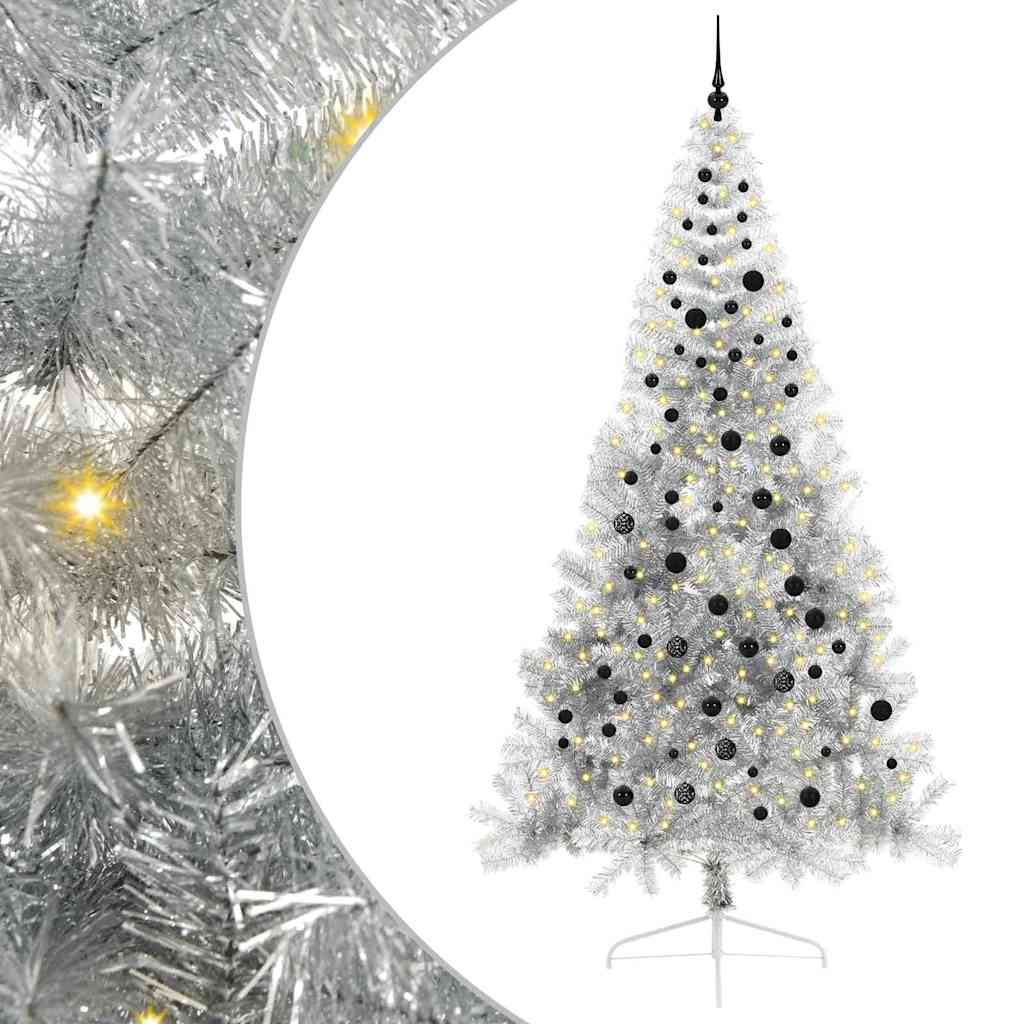 Kunstig Forbelyst Juletræ med 300 LED'er Sølv 240 cm PET