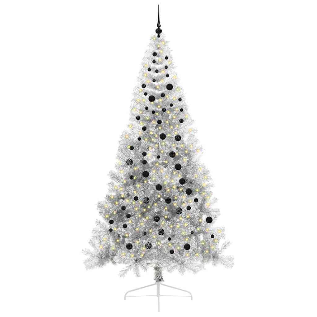 Kunstig Forbelyst Juletræ med 300 LED'er Sølv 240 cm PET