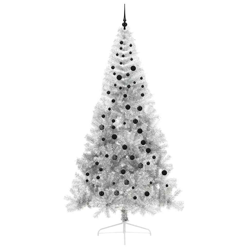 Kunstig Forbelyst Juletræ med 300 LED'er Sølv 240 cm PET