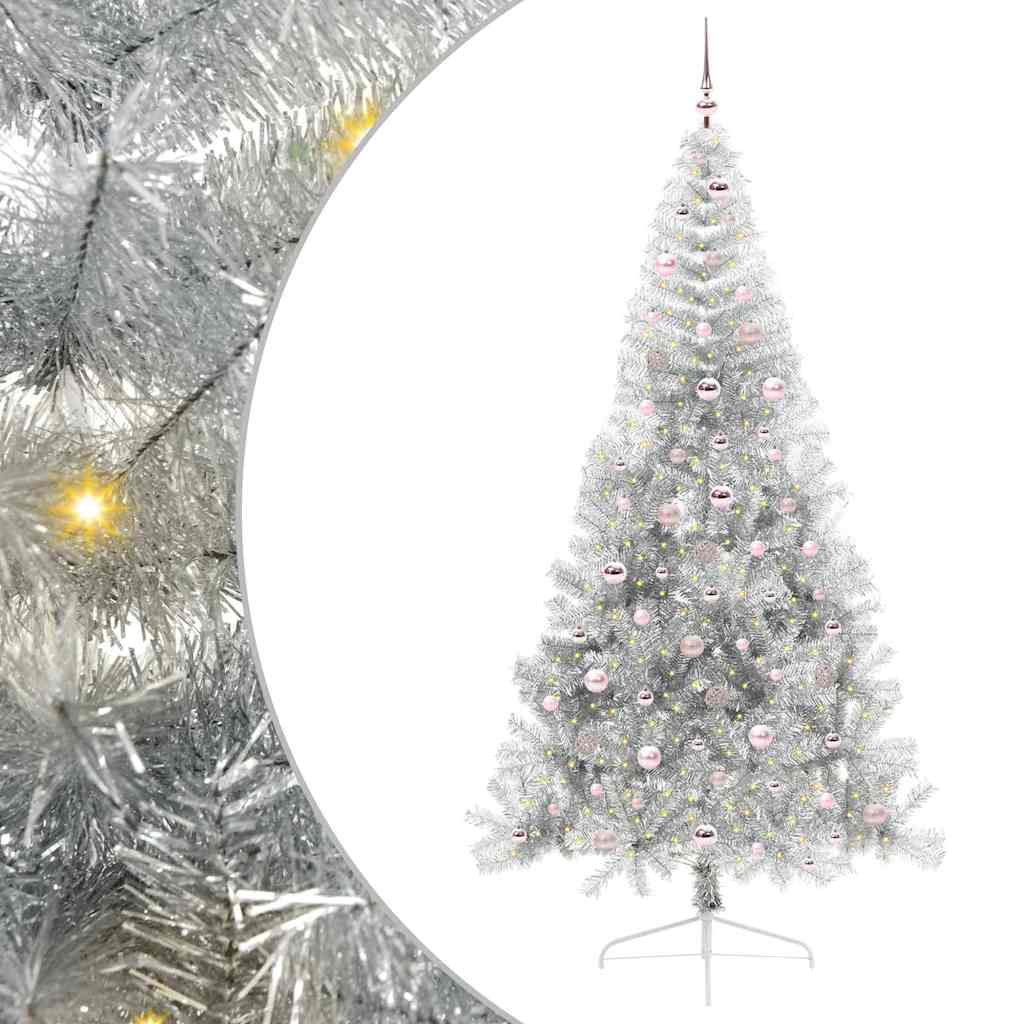 Kunstig Forbelyst Juletræ med 300 LED'er Sølv 240 cm PET
