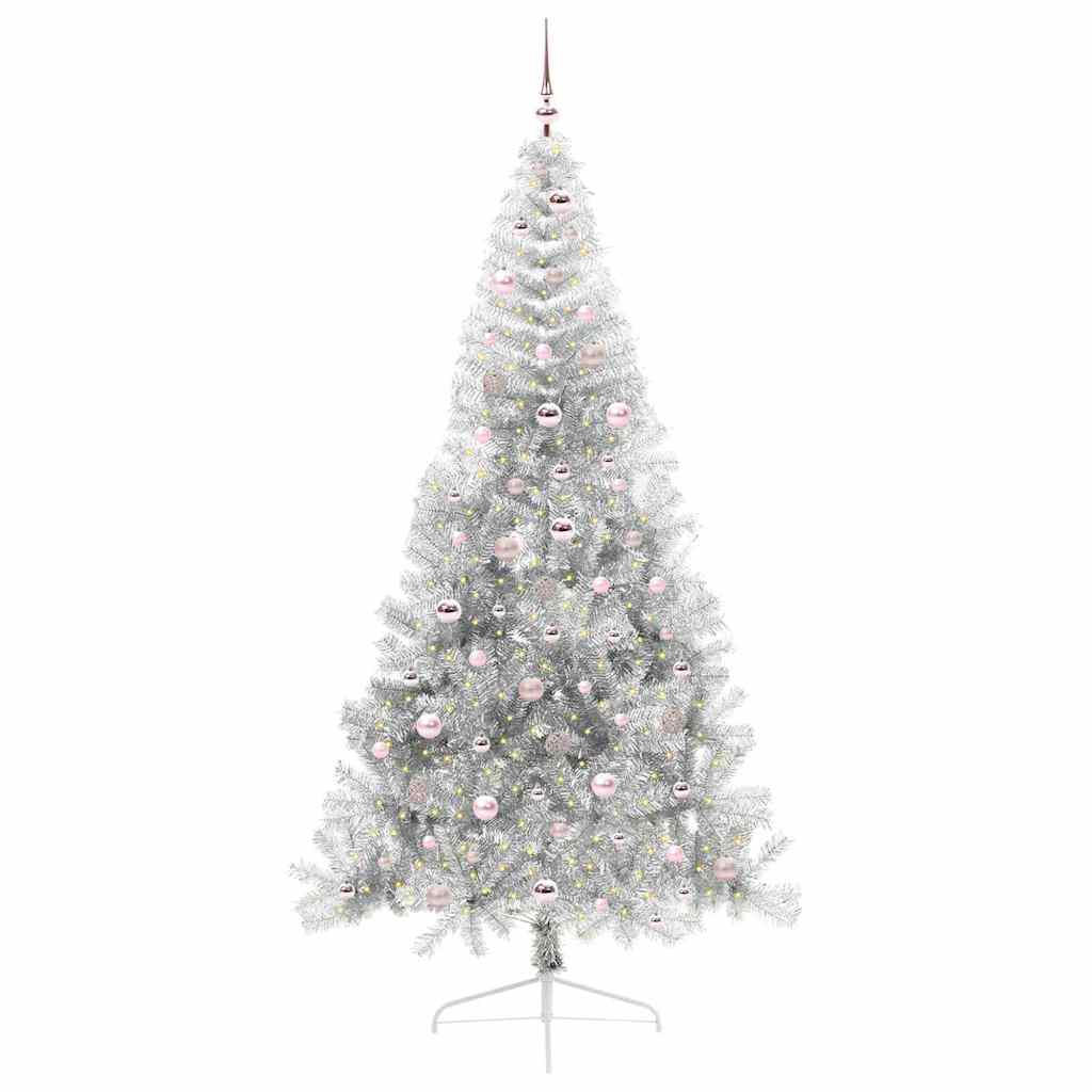 Kunstig Forbelyst Juletræ med 300 LED'er Sølv 240 cm PET