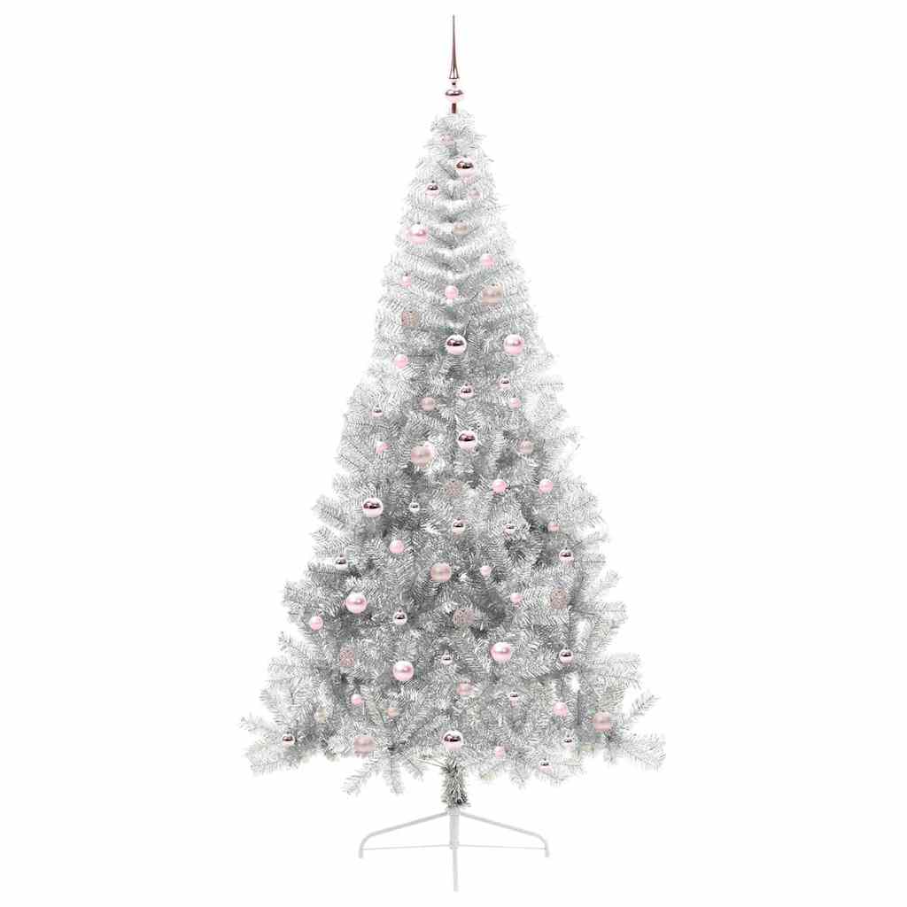 Kunstig Forbelyst Juletræ med 300 LED'er Sølv 240 cm PET